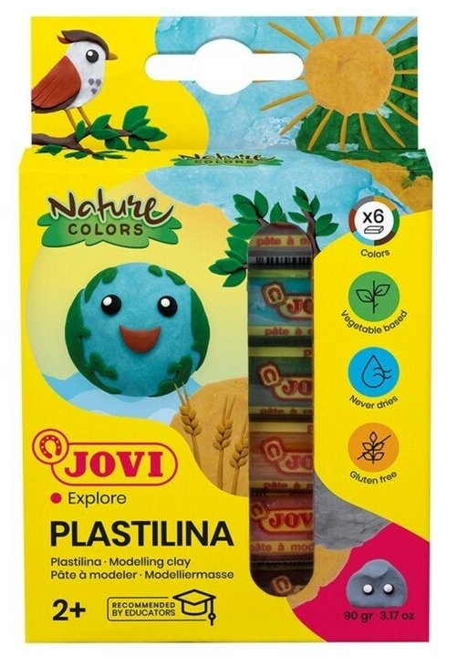 Пластилин 6 цветов 90 г, JOVI Nature, растительный, картон, европодвес, для малышей