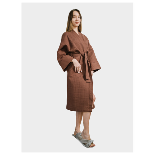 фото Вафельный халат zuki кимоно унисекс темно-коричневый - m (46-48)