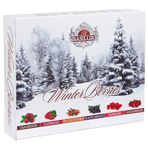 Чай черный Basilur Winter berries ассорти подарочный набор, ягоды, барбарис, брусника, клюква, смородина, малина, облепиха, ассорти, 120 г, 60 пак.