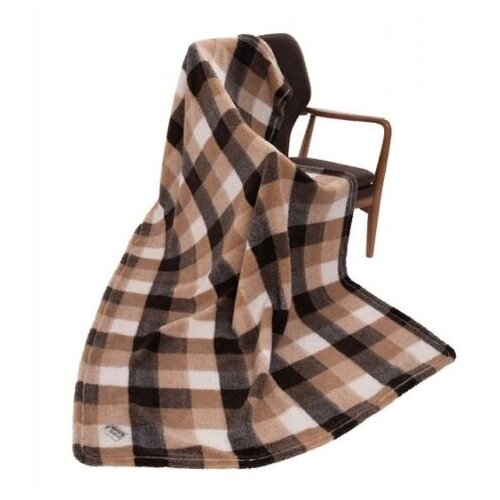 Плед Wool Lamb из овечьей шерсти коричневый клетка 140х200 см