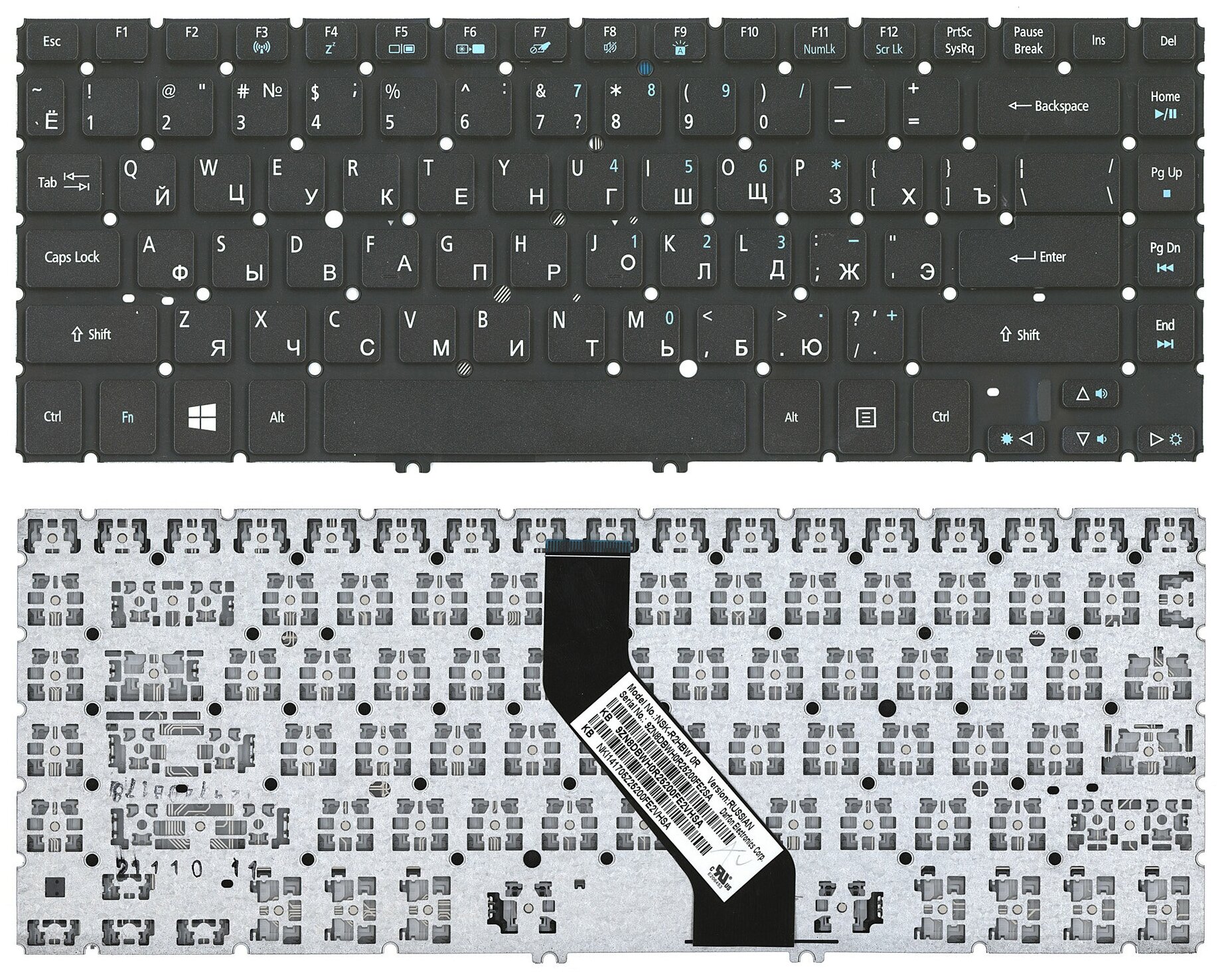 Клавиатура для ноутбука Acer Aspire M5-481PT черная без рамки с подсветкой 1570₽