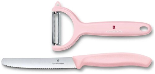 Набор из 2-х кухонных ножей VICTORINOX Swiss Classic Trend Colors: нож с лезвием 11 см, нож для томатов и киви, в картонной коробке, розовый 6.7116.23L52