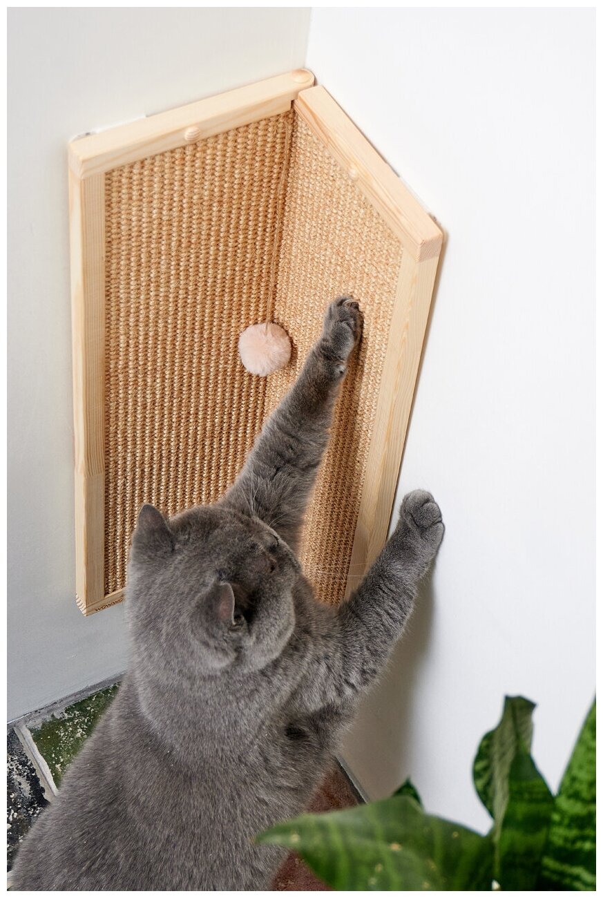 Когтеточка для кошек угловая настенная сизалевая 4 в 1 массив дерева 100% сизаль - фотография № 2