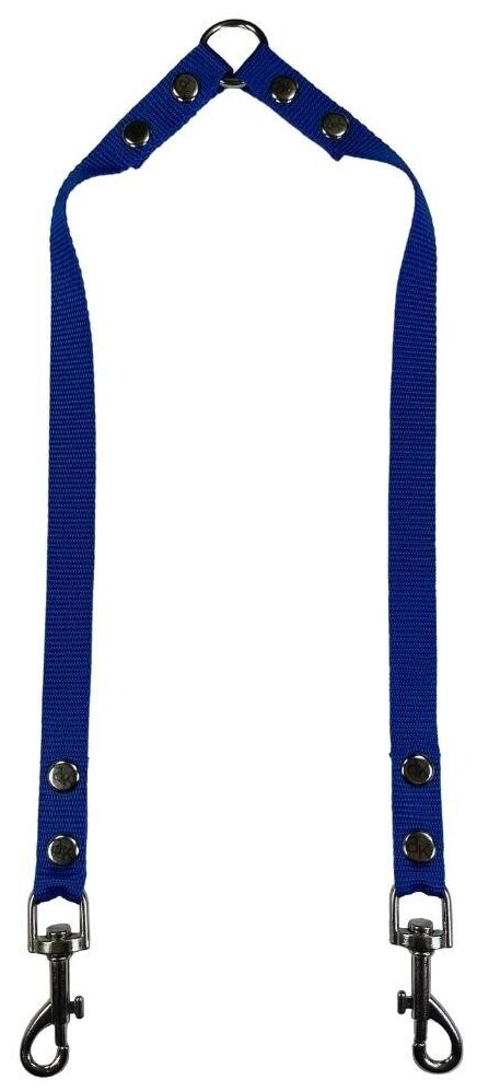 Поводок-сворка для собак нейлоновый 40 см х 2 х 20 мм голубой (до 35 кг х 2) / поводок-сворка нейлоновый с карабинами