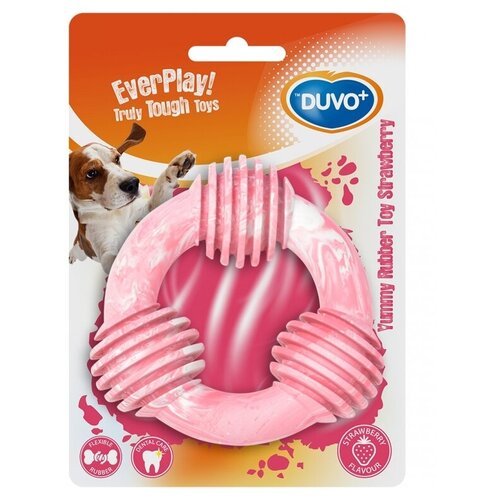 Игрушка для собак DUVO+ резиновая с ароматом клубники Кольцо, розовая, 8х3.5х7.5см (Бельгия) игрушка для собак резиновая duvo кольцо с пузырями красная 11х11х3 3см бельгия