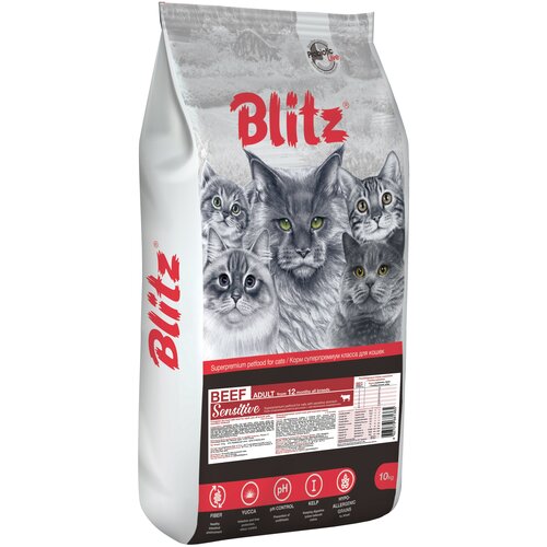 Blitz Sensitive Beef Adult Cats All Breeds - 10 кг. Корм для кошек с говядиной