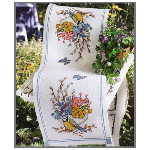 фото Набор для вышивания anchor: салфетка-дорожка bluetit and flowers, mez, 9240000-02114