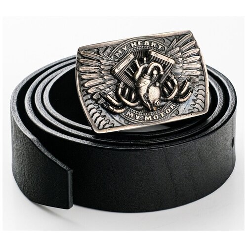 фото Ремень мужской натуральная кожа с пряжкой ручной работы сердце байкера (латунь) kubart