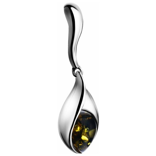 фото Amberholl изящная серебряная подвеска с натуральным зелёным янтарём «пион»