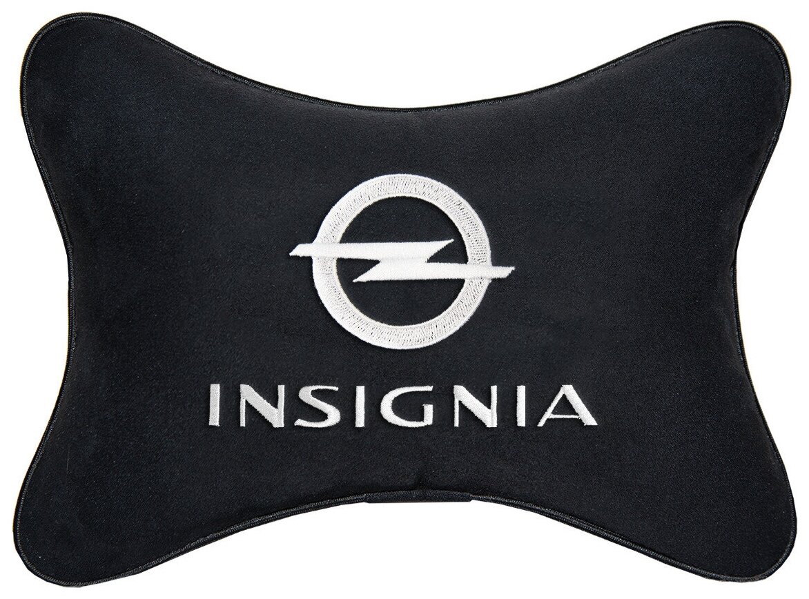 Автомобильная подушка на подголовник алькантара Black с логотипом автомобиля OPEL Insignia