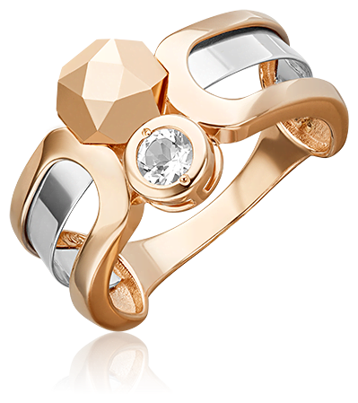 Кольцо PLATINA, комбинированное золото, 585 проба, родирование, топаз, размер 17, золотой, серебряный