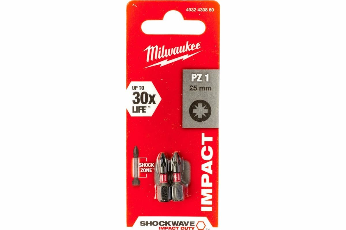 Бита Milwaukee Shockwave Impact Duty PZ1 25мм 2шт 4932430860