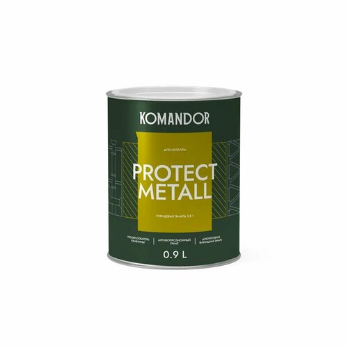 Грунт-эмаль по ржавчине 3 в 1 Komandor Protect Metall глянцевая база А белая 09 л 2016₽