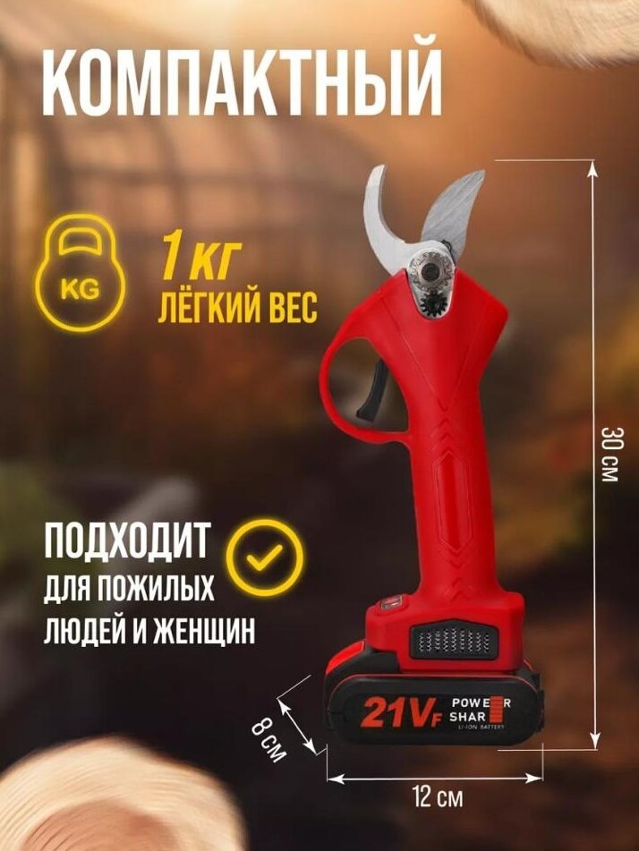 Изображение Секатор аккумуляторный садовый для цветов и деревьев , сучкорез с 2 акб