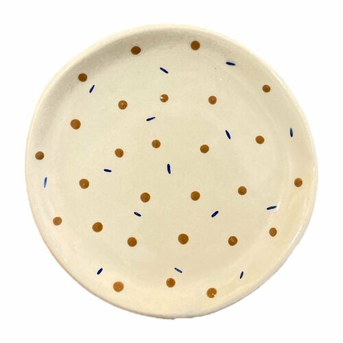 Тарелка ручной работы с росписью Точки и штрихи сине-зелёная керамика 12 см 1827₽