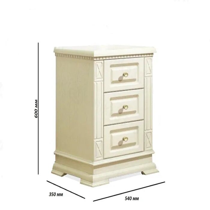 фото Тумба прикроватная ммк-древ Верди, 3 ящика, 54х35х60 см, классический орех 2.