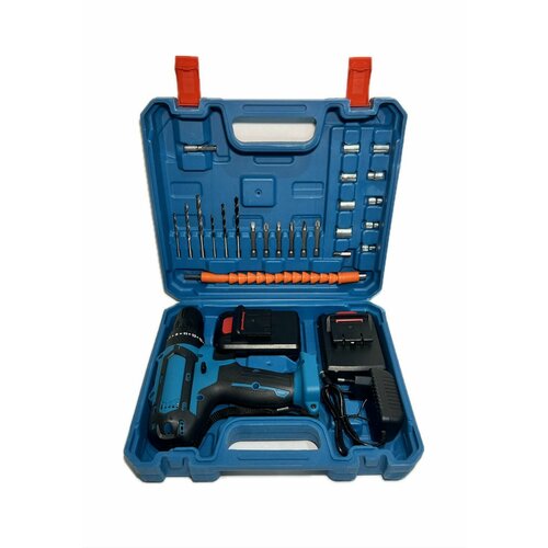 Ударная Дрель-шуруповёрт 21V с 2-мя аккумуляторами и набором инструментов в кейсе 2720₽