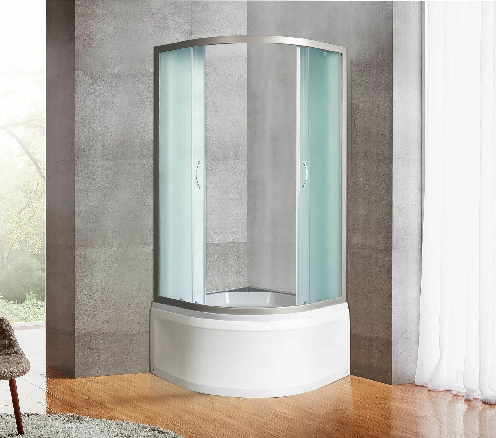 Душевое ограждение 90x90x150 раздвижное из матового закаленного стекла 4 мм фурнитура хром