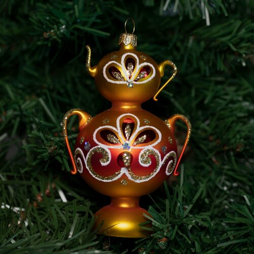 Изображение товара Игрушка на елку Самоварчик ажурный 95мм, золото