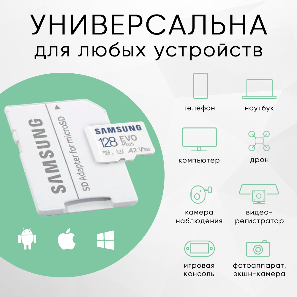 Карта памяти MicroSDXC Samsung EVO Plus 128 ГБ class 10 (MB-MC128SA) — фото 1