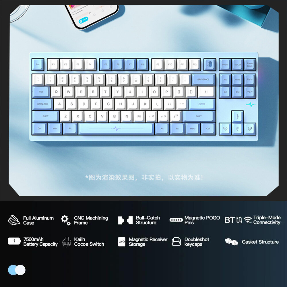 WOBKEY Клавиатура проводная WOBKEY Crush 80 Reboot, Английская раскладка, голубой