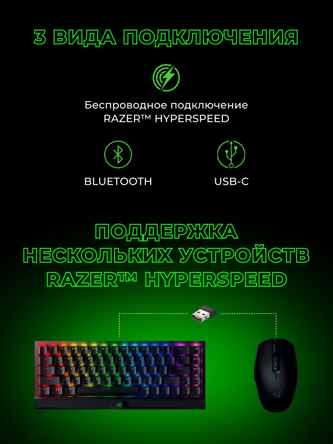 Игровая клавиатура Razer "BlackWidow" HyperSpeed Yellow Switch V3 Mini, подсветка, 68 кл. RZ03-03890100-R3M1 — фото 1