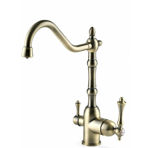 Смеситель для кухни итальянский с фильтром для питьевой воды и высоким поворотным изливом, бронзовый