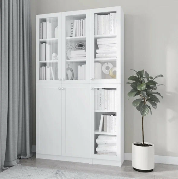 Шкаф книжный стеллаж Билли 77 Белый 120*30*202 см, ЛДСП с рамкой МДФ