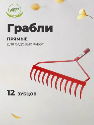 Изображение товара Грабли садовые прямые металл 12 зубцов, без черенка, Инструм-Агро