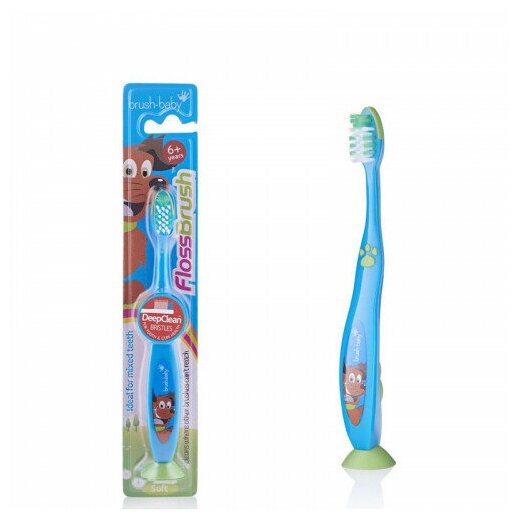 Brush-Baby FlossBrush NEW зубная щётка, с 6 лет, голубая