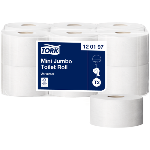 Купить TORK Бумага туалетная 200 м, TORK (Система Т2), комплект 12 штук, Universal, 120197, белый, вторичная целлюлоза, Туалетная бумага и полотенца