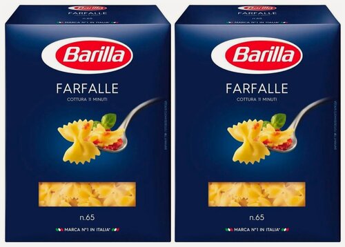 Изображение товара Макароны Barilla бантики Farfalle n.65, из твёрдых сортов пшеницы, 400 г, набор 2 упаковки.