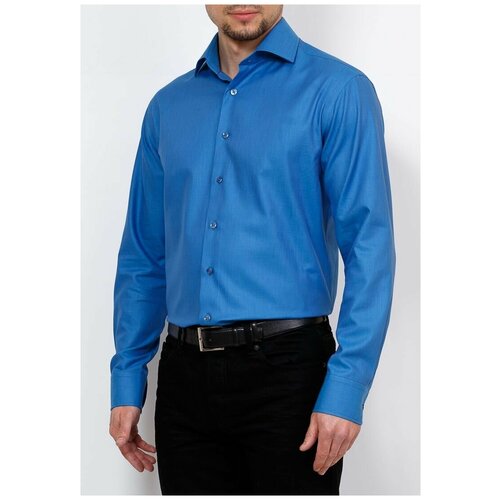 фото Рубашка мужская длинный рукав berthier paris-007042/ fit-m(2), полуприталенный силуэт / regular fit, цвет голубой, рост 174-184, размер ворота 44