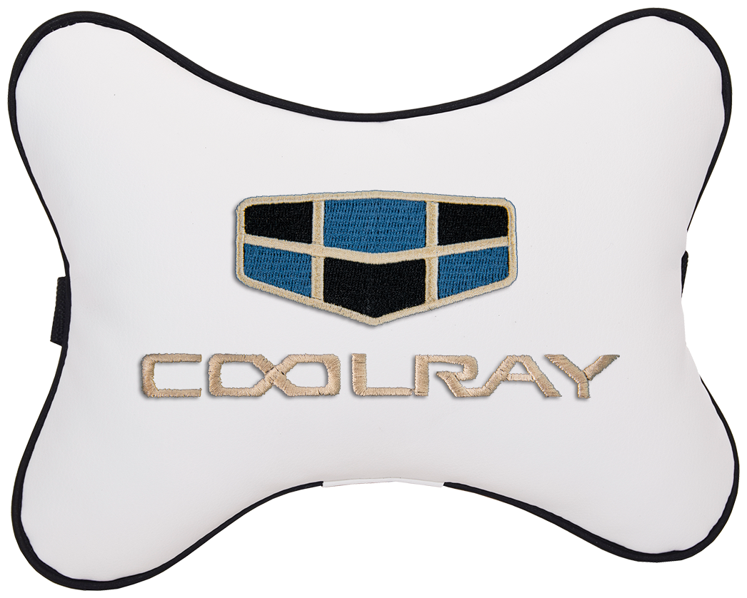 Автомобильная подушка на подголовник экокожа Milk с логотипом автомобиля GEELY Coolray