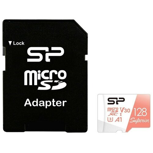 Карта памяти 128Gb MicroSD Silicon Power Superior + SD адаптер (SP128GBSTXDV3V20SP) детская карта памяти на день рождения запись роста эмблемы детские деревянные знаки объявления