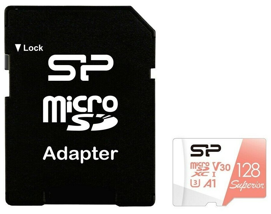 Карта памяти 128Gb MicroSD Silicon Power Superior + SD адаптер (SP128GBSTXDV3V20SP)