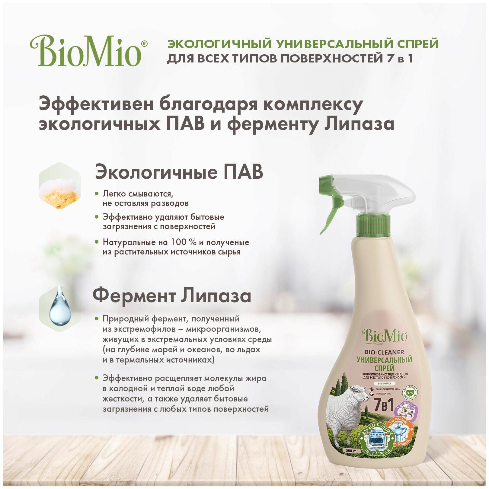 BIOMIO Чистящее средство Bio-Cleaner Универсальный спрей 500 мл - фотография № 4