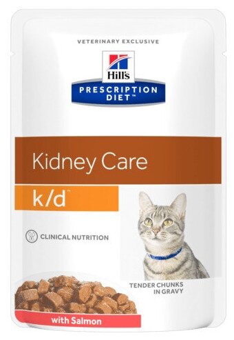 Влажный диетический корм для кошек Hill's Prescription Diet k/d Kidney Care при хронической болезни почек, с лососем 85 г * 12 шт - фотография № 1