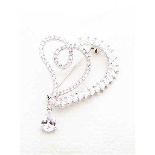 Брошь сердце CARAMEL LOVE родированная