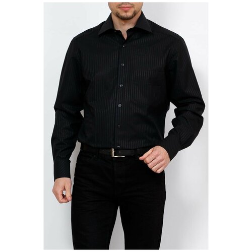 фото Рубашка мужская длинный рукав berthier maurizio 14555, прямой силуэт / сlassic fit, цвет черный, рост 174-184, размер ворота 40