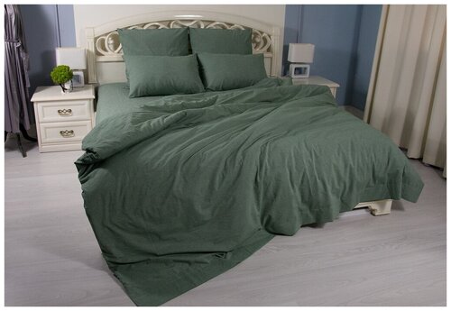 Комплект постельного белья GRASSY - вареный хлопок Евро макси с простыней на резинке 180х200