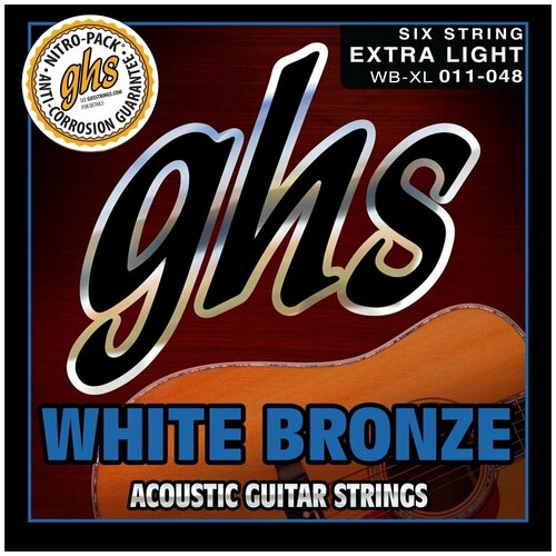 Набор струн для акустической гитары, 11-48 GHS WB-XL WHITE BRONZE