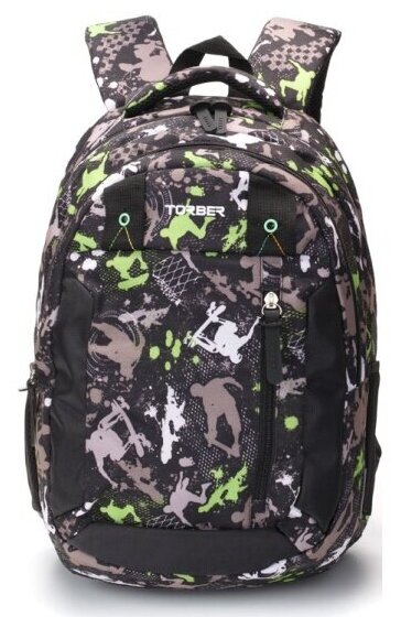 Рюкзак Torber CLASS X, черно-серый с рисунком "Скейтбордисты"