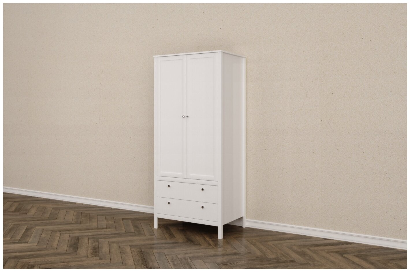 БРВ-Мебель Шкаф платяной двухдверный с двумя ящиками шириной 91 см HELGA SZF2D2S белый