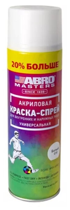 Краска Аэрозольная Abro Masters Белая Матовая 400 Мл + 20% ABRO арт. SP-020-L-AM-RE