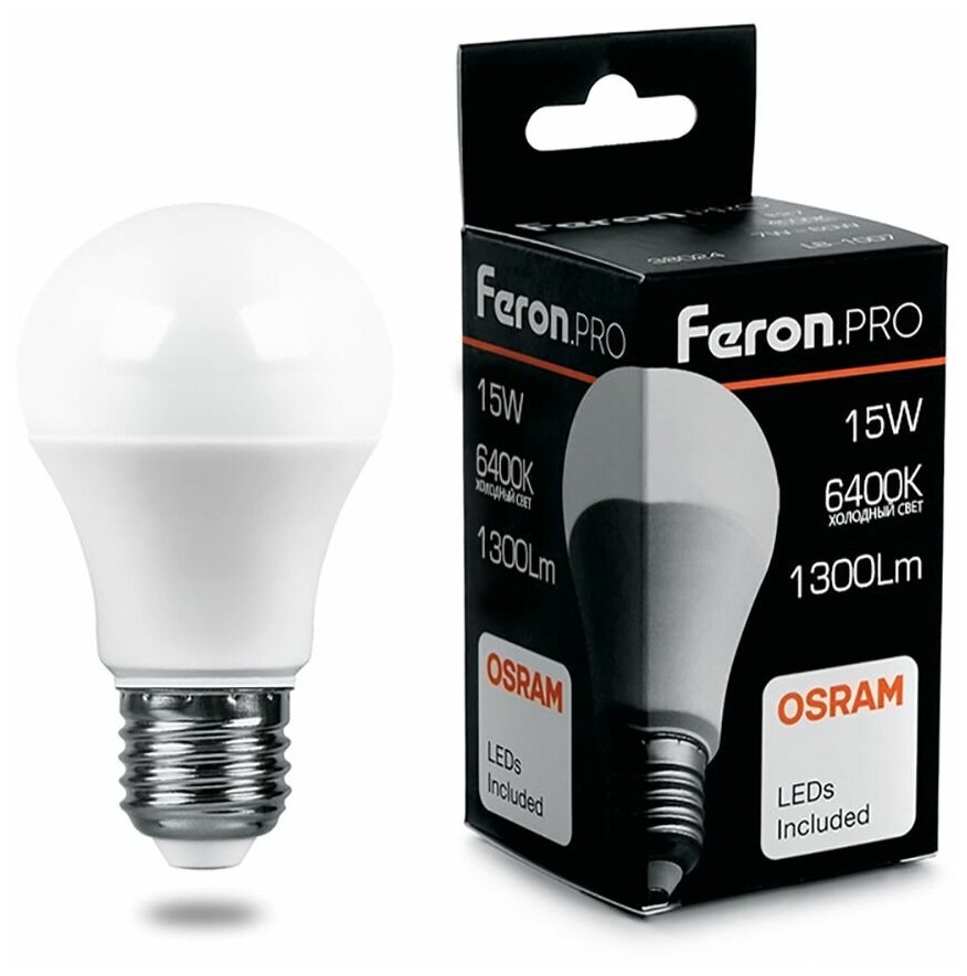 Лампа светодиодная Feron LB-1015 38037, E27, A60, 15 Вт, 6400 К