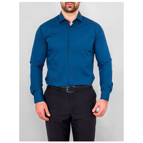 фото Рубашка мужская длинный рукав greg 230/139/db/z/5, полуприталенный силуэт / regular fit, цвет синий, рост 174-184, размер ворота 41