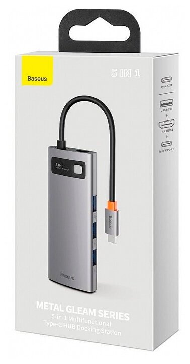 Хаб USB-концентратор Baseus Metal Gleam Series 5-in-1 Multifunctional Type-C HUB Docking Station Gray CAHUB-CX0G