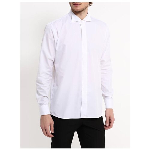 фото Рубашка мужская длинный рукав greg 100/449/white/z/p_gb, полуприталенный силуэт / regular fit, цвет белый, рост 174-184, размер ворота 46