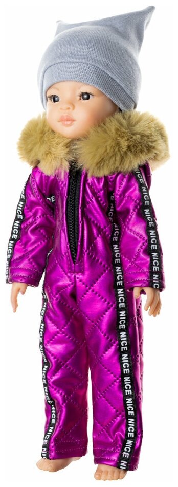 Зимний комбинезон фуксия с мехом и шапка для кукол Paola Reina 32 см